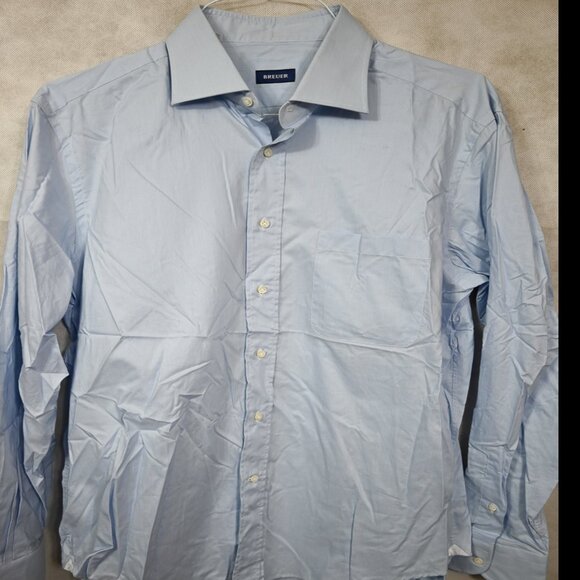 NEW $275 Breuer Made in Italy Very Fine Blue Stripe Cotton Dress Shirt 17x36 - Picture 2 of 5